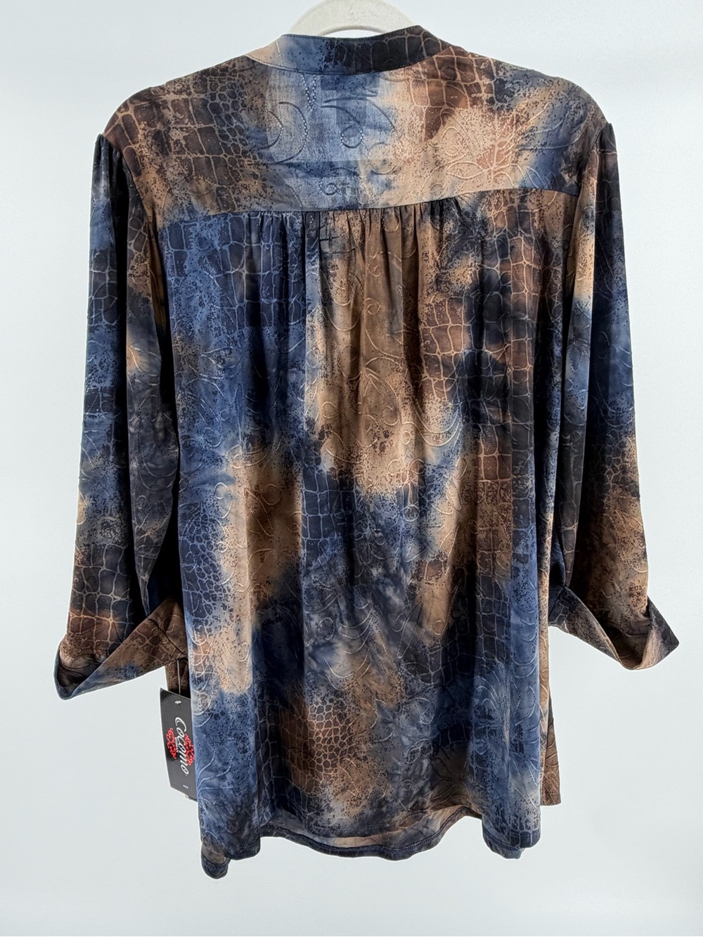 NWT Cocomo Blue Brown Textured Cuffed Tab Sleeve Blouse Top, Women's 2X - Picture 5 of 8